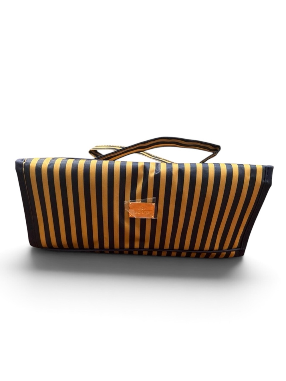 JM New York Medium Striped Navy and Gold Cosmetic Organizer Bag